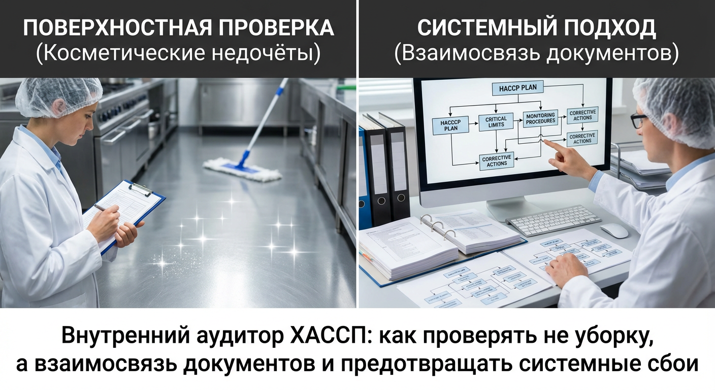Внутренний аудитор ХАССП: как проверять не уборку, а взаимосвязь документов и предотвращать системные сбои, а не косметические недочёты